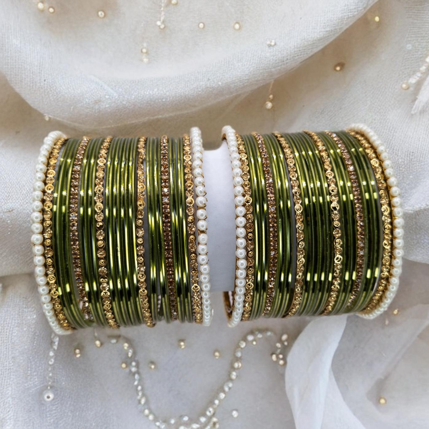 Armreifen Set - Olivgrün | Gold | Größe 2.6