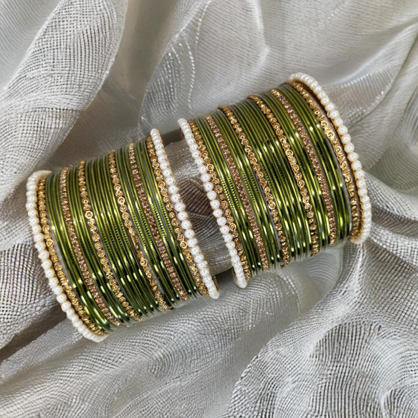 Armreifen Set - Olivgrün | Gold | Größe 2.6