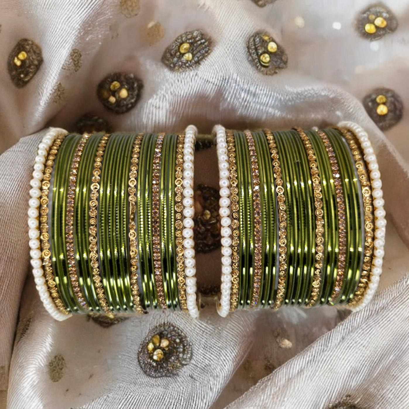 Armreifen Set - Olivgrün | Gold | Größe 2.6