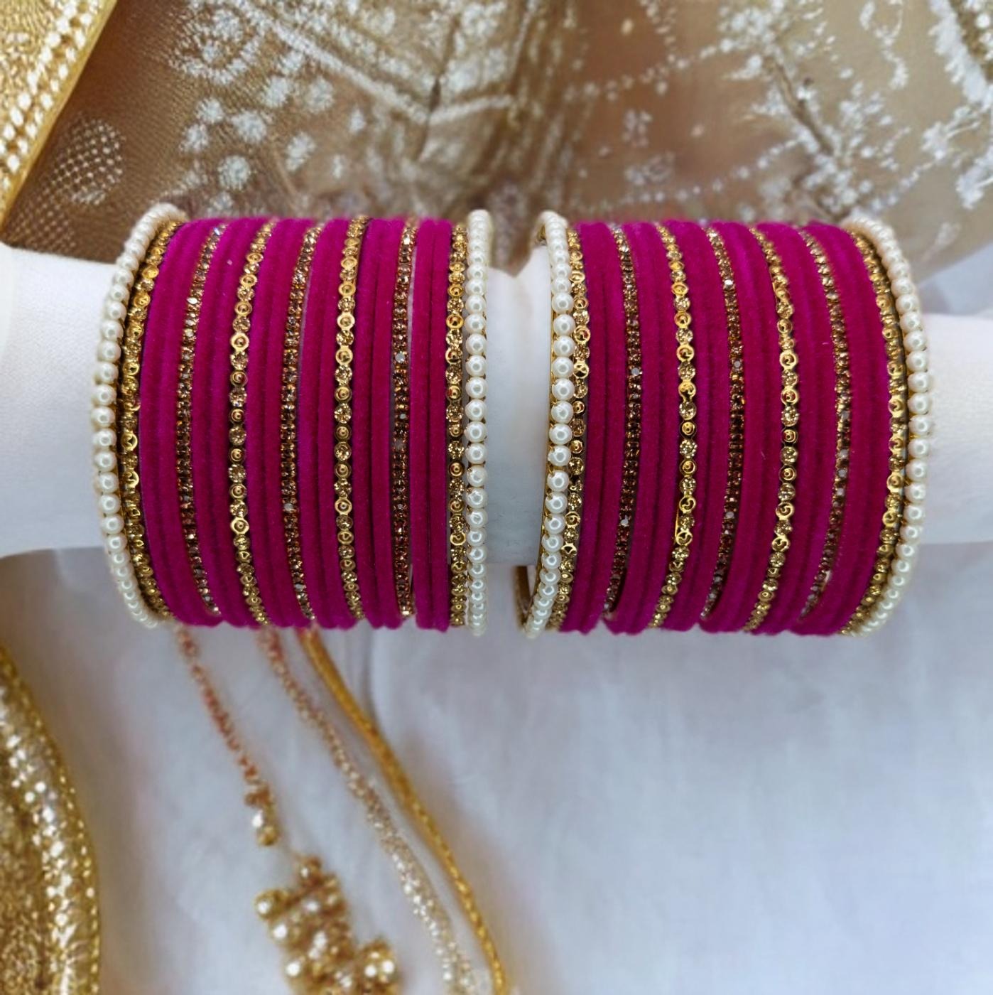 Bangles Set - Magenta | Gold | Size 2.8