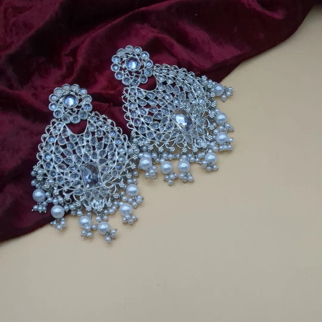 Polki Braut Halskette mit Ohrringe & Tikka - Silber