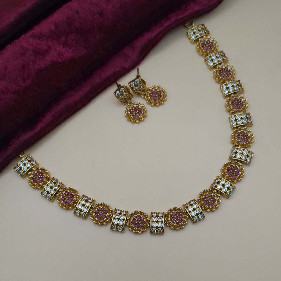 Trendy Halskette mit Ohrringe - gold | rosa