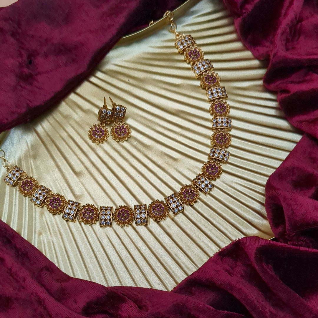 Trendy Halskette mit Ohrringe - gold | rosa