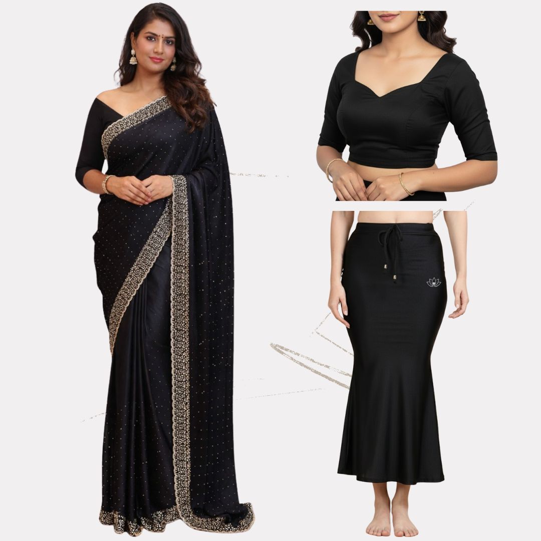 All-in-one saree set | gold – saree + blouse + shapewear + lining