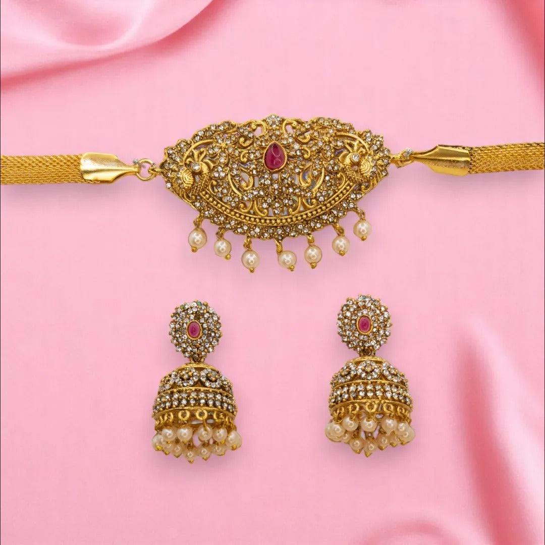 Temple Choker Necklace with Earrings