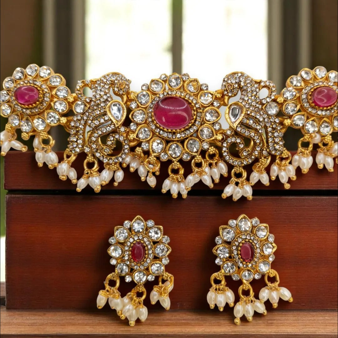Temple Choker Necklace with Earrings