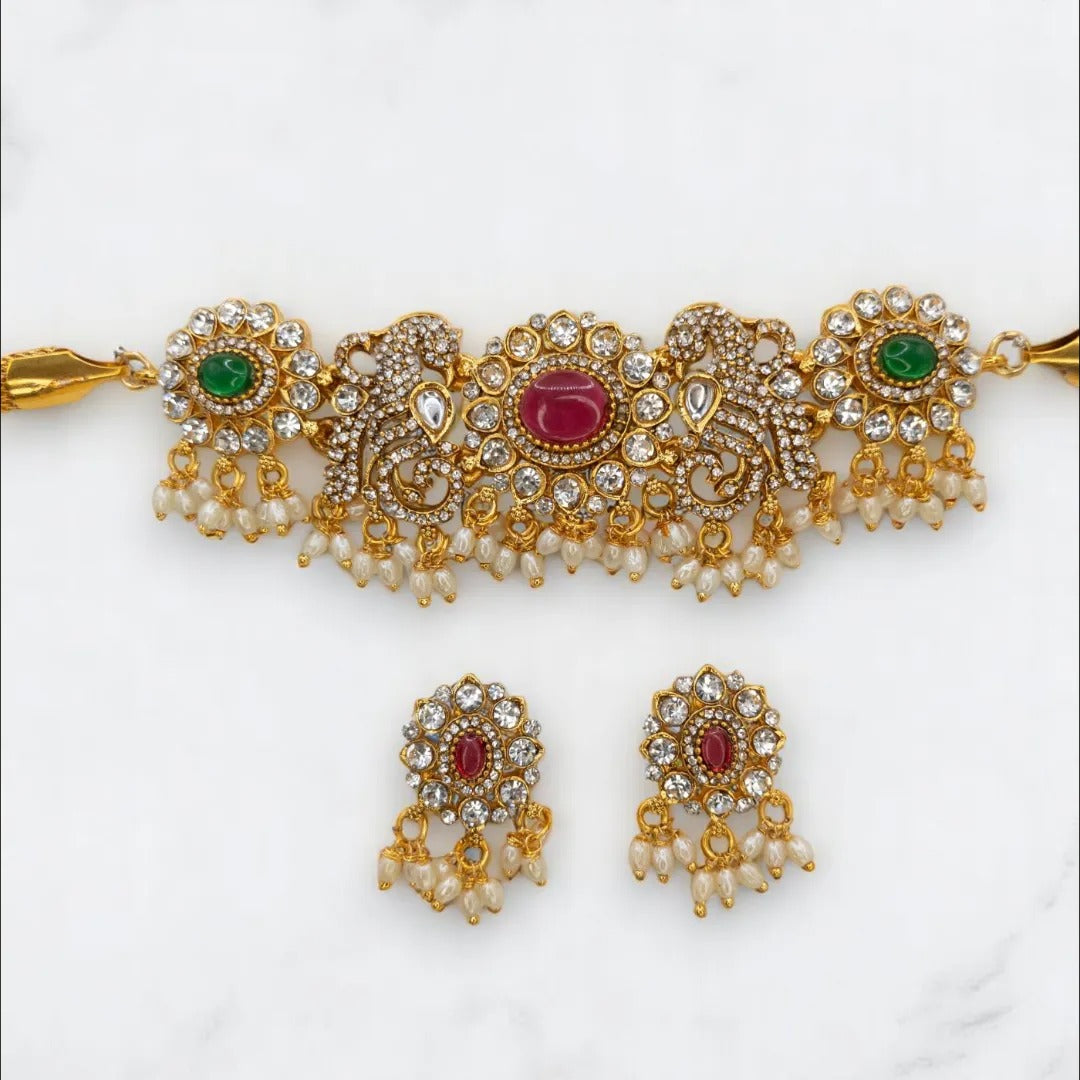 Temple Choker Necklace with Earrings