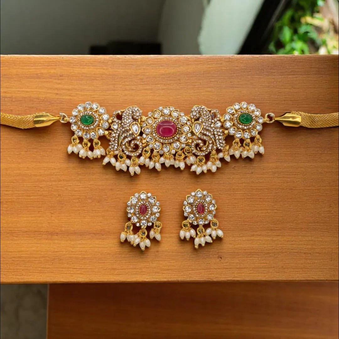 Temple Choker Necklace with Earrings