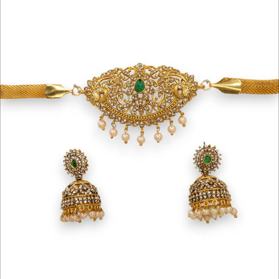 Temple Choker Necklace with Earrings