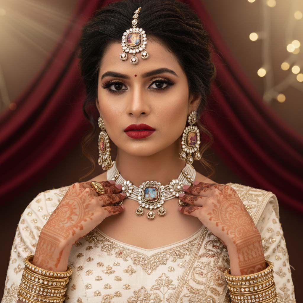 Kundan Halskette mit Ohrringe & Tikka - gold | multi color