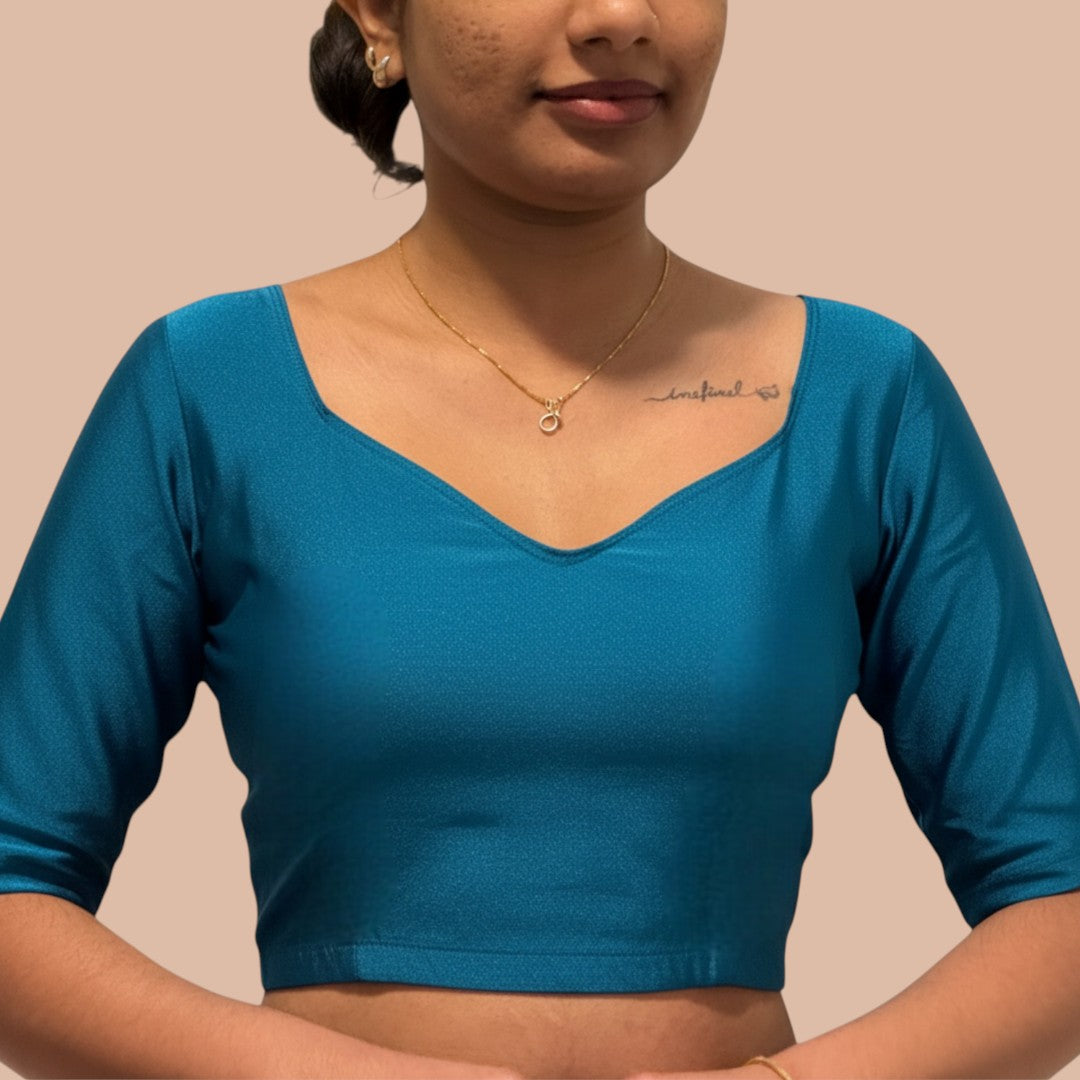 Ready-Made Saree Blusen – Herzausschnitt -Blaugrün