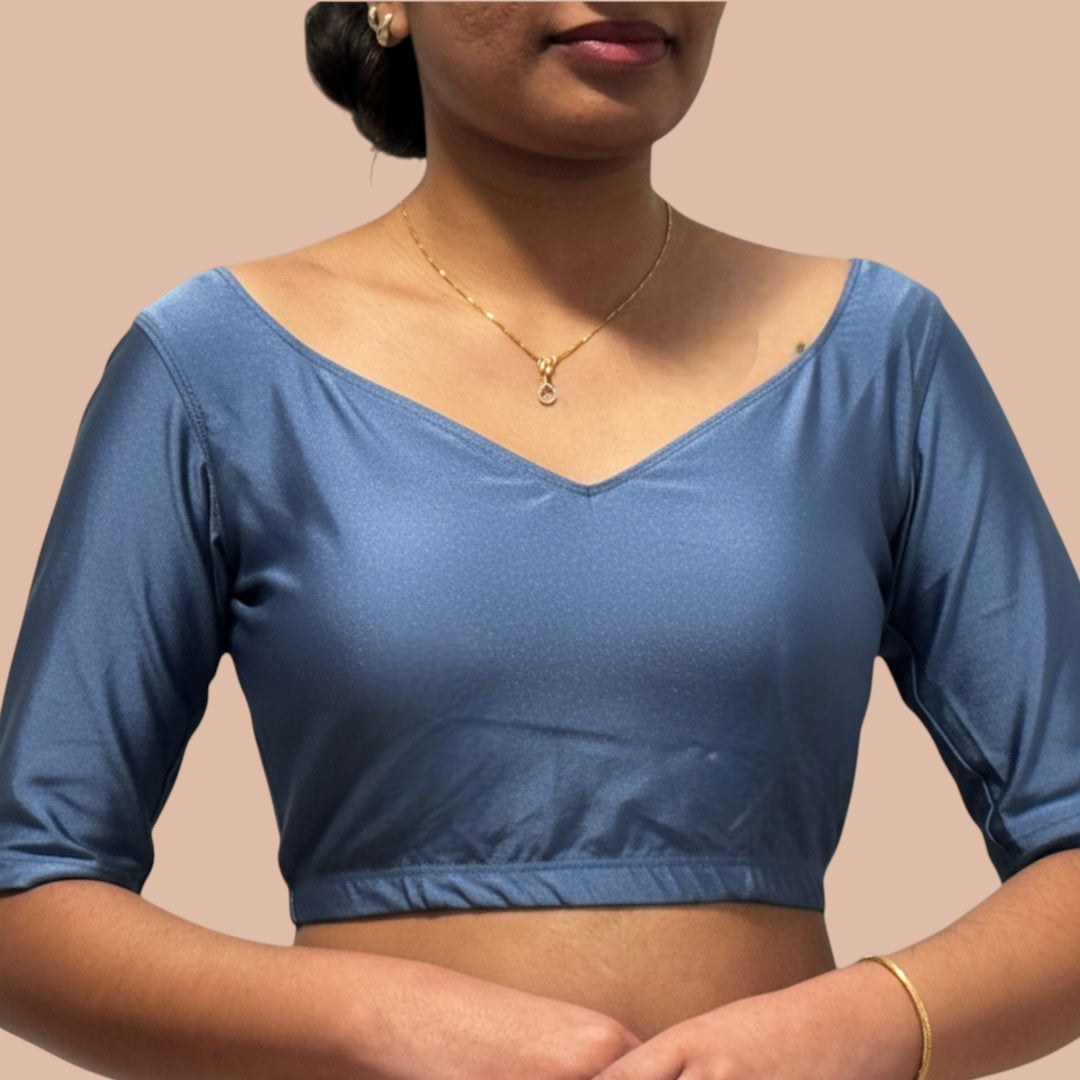 Ready-Made Saree Blusen – Herzausschnitt -Blaugrau