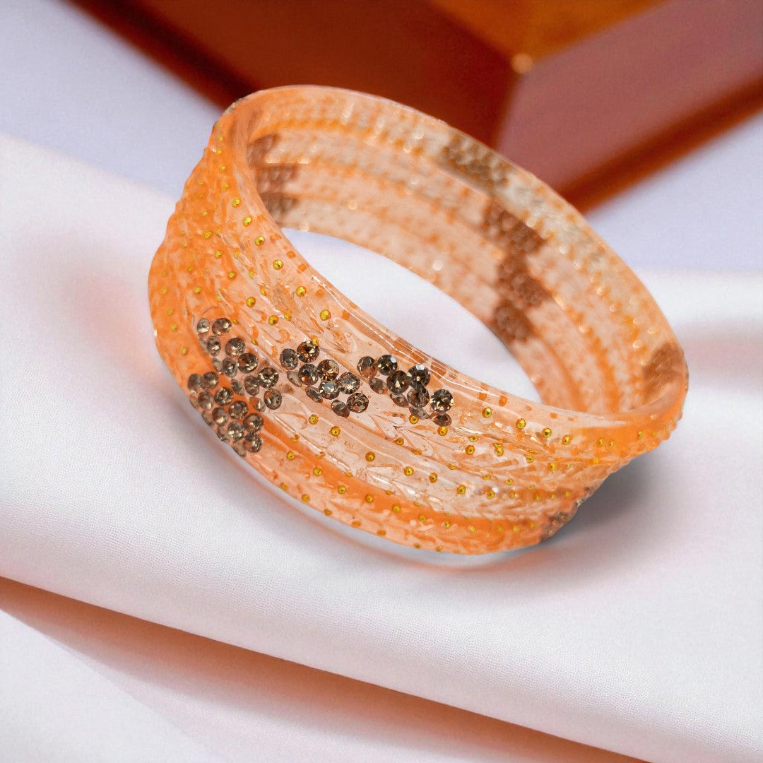 Rain Drop Glass Bangles – Set of 4 - Peach