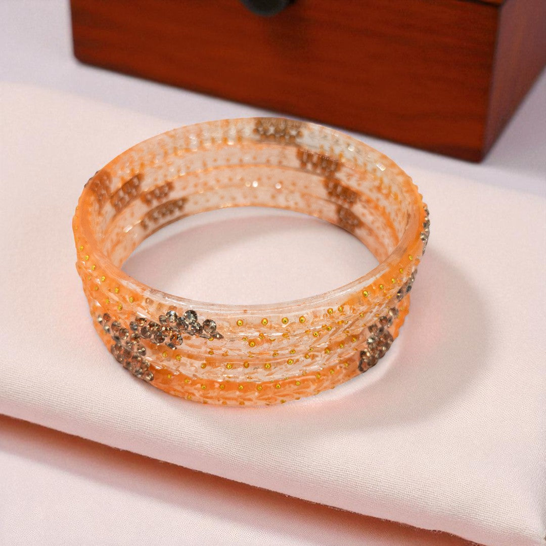 Rain Drop Glass Bangles – Set of 4 - Peach