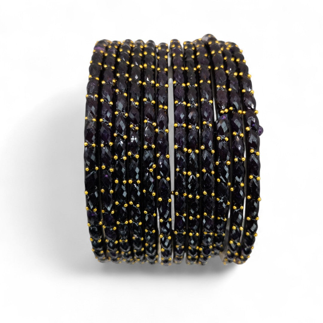 Rain Drop Glass Bangles – Set of 12 - Dark Blue