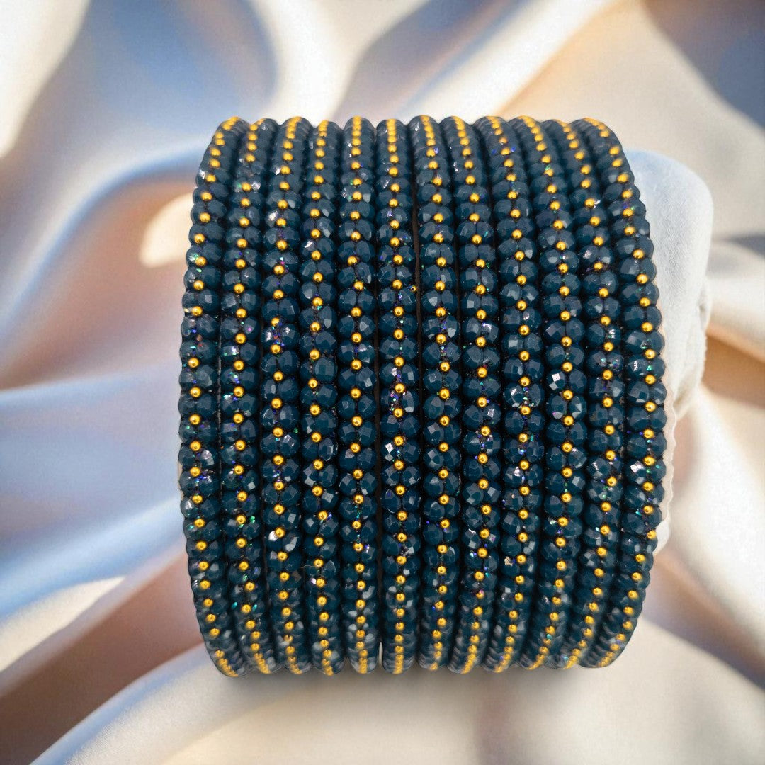 Rain Drop Glass Bangles – Set of 12 - Dark Blue