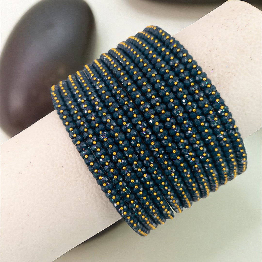 Rain Drop Glass Bangles – Set of 12 - Dark Blue