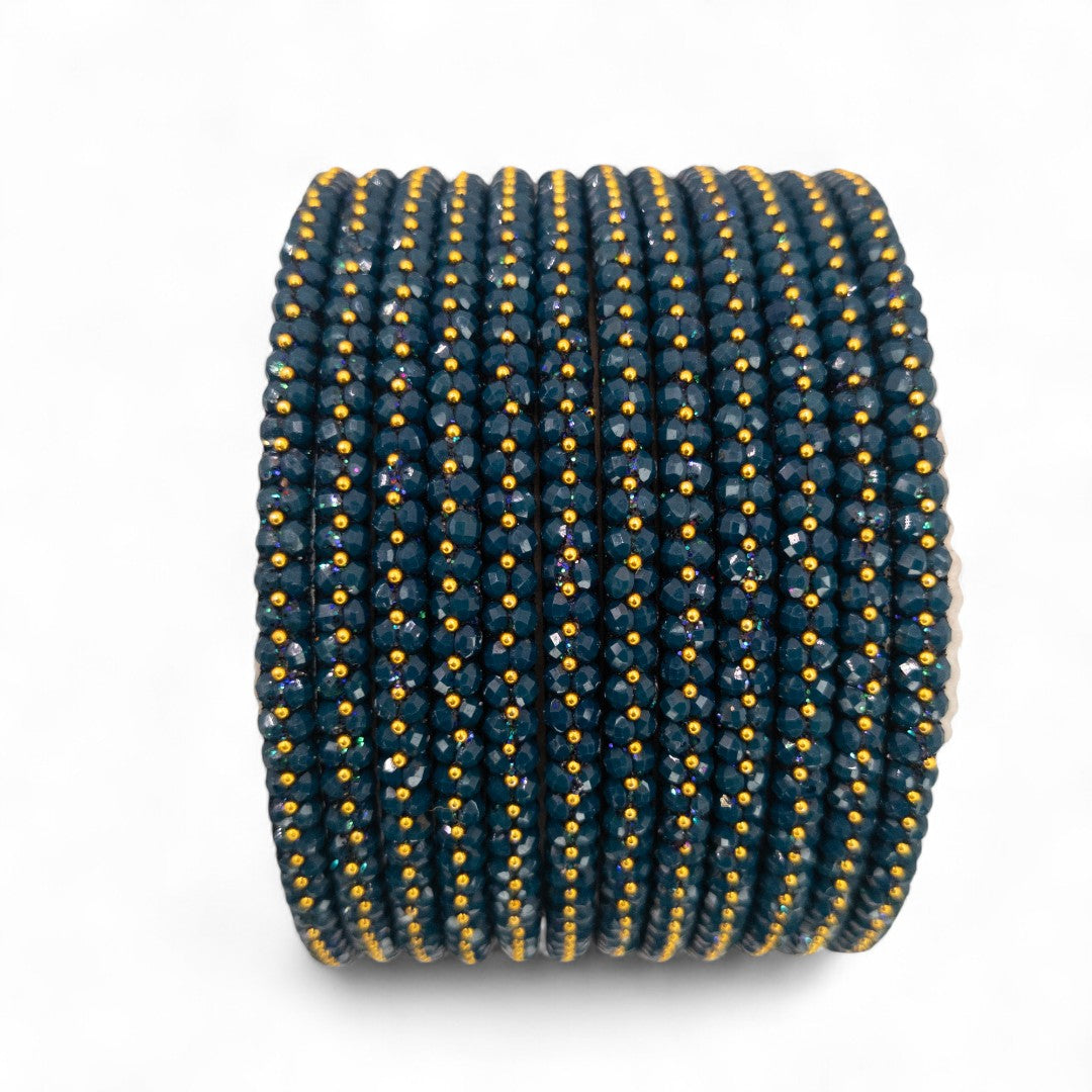 Rain Drop Glass Bangles – Set of 12 - Dark Blue