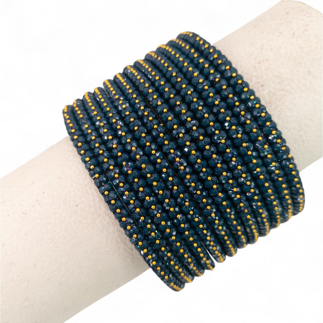 Rain Drop Glass Bangles – Set of 12 - Dark Blue