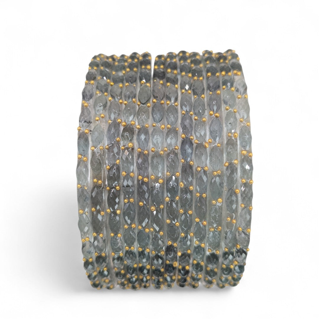 Rain Drop Glass Bangles – Set of 12 - Dark Blue