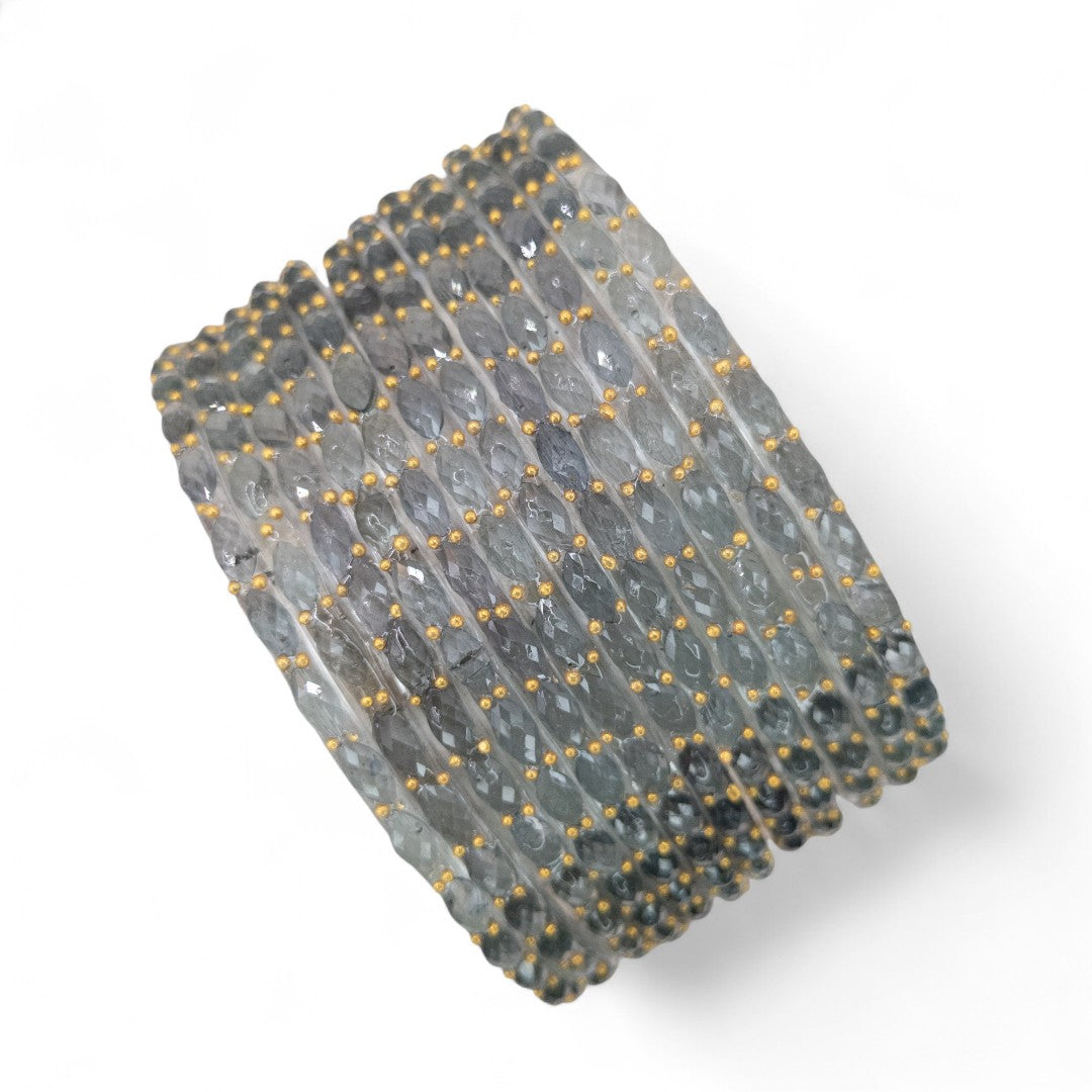 Rain Drop Glass Bangles – Set of 12 - Dark Blue