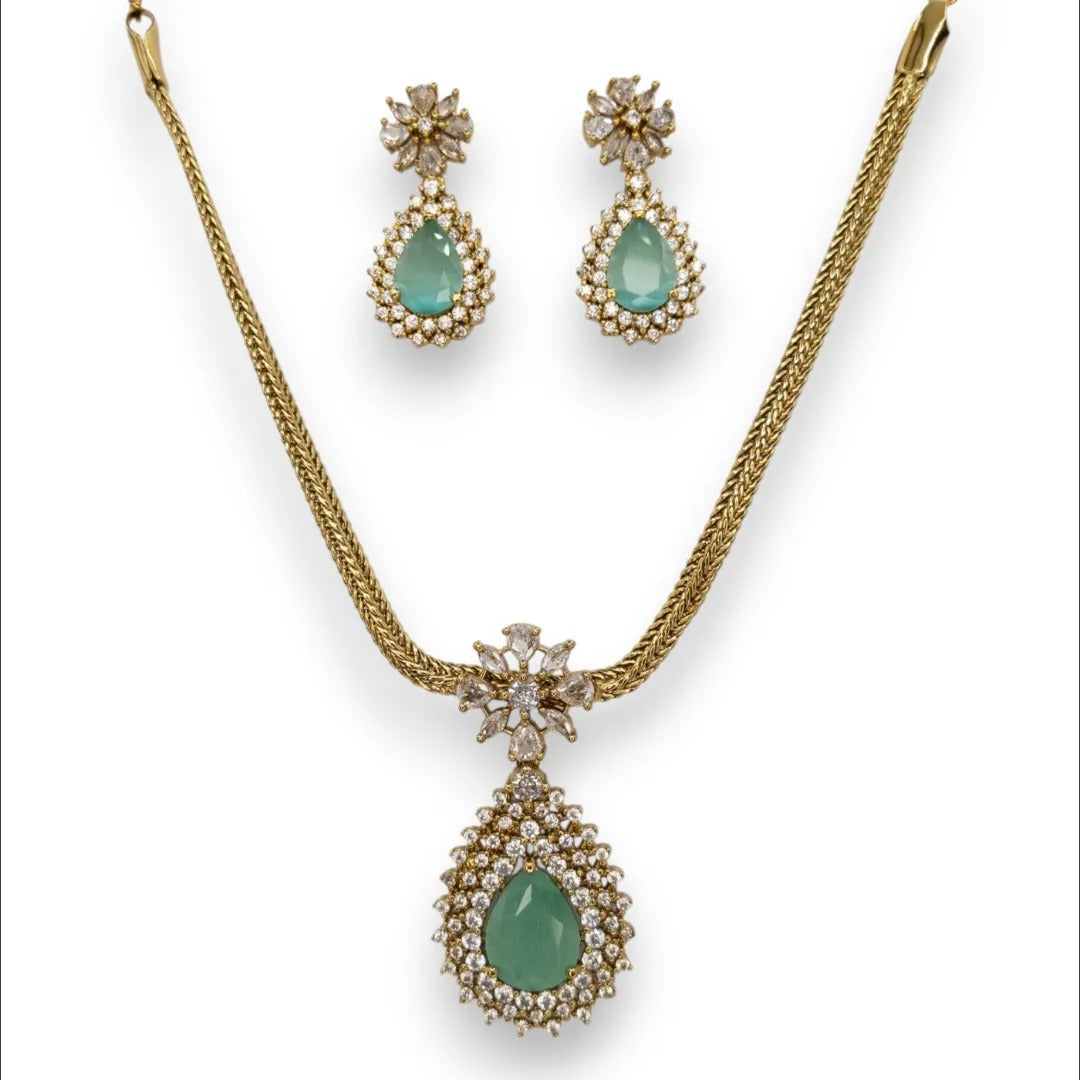 Trendy Halskette mit Ohrringe - gold | mint