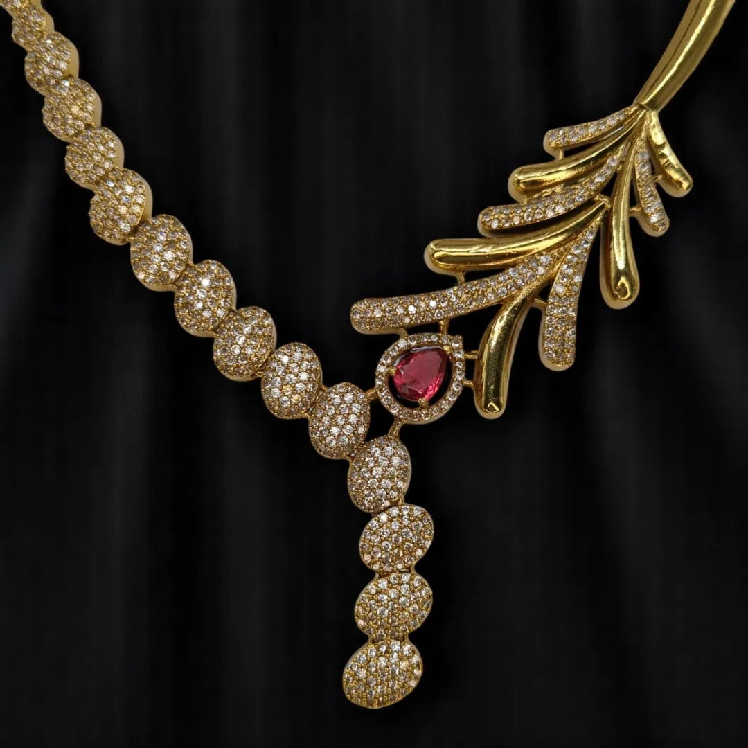 Trendy - Halskette mit Ohrringe - gold | rot