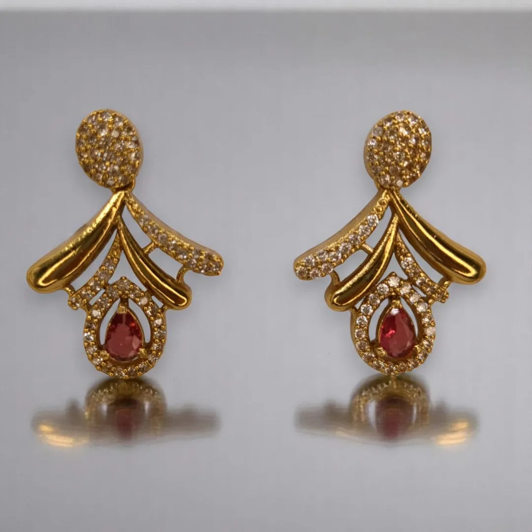 Trendy - Halskette mit Ohrringe - gold | rot