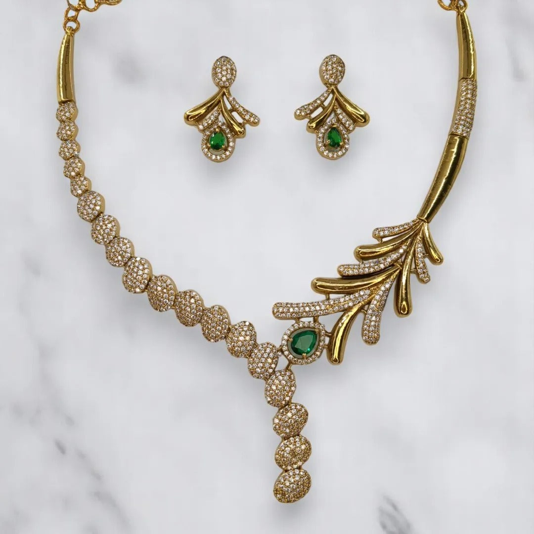 Trendy - Halskette mit Ohrringe - gold | grün