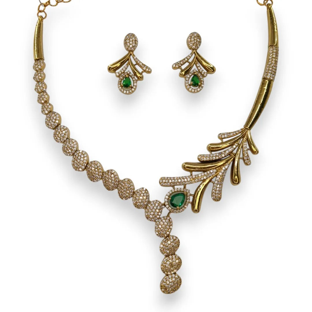 Trendy - Halskette mit Ohrringe - gold | grün