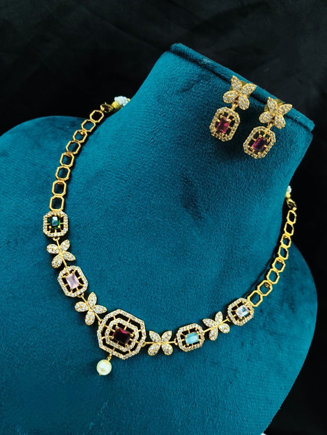 Trendy Halskette mit Ohrringe - gold | Multi Color