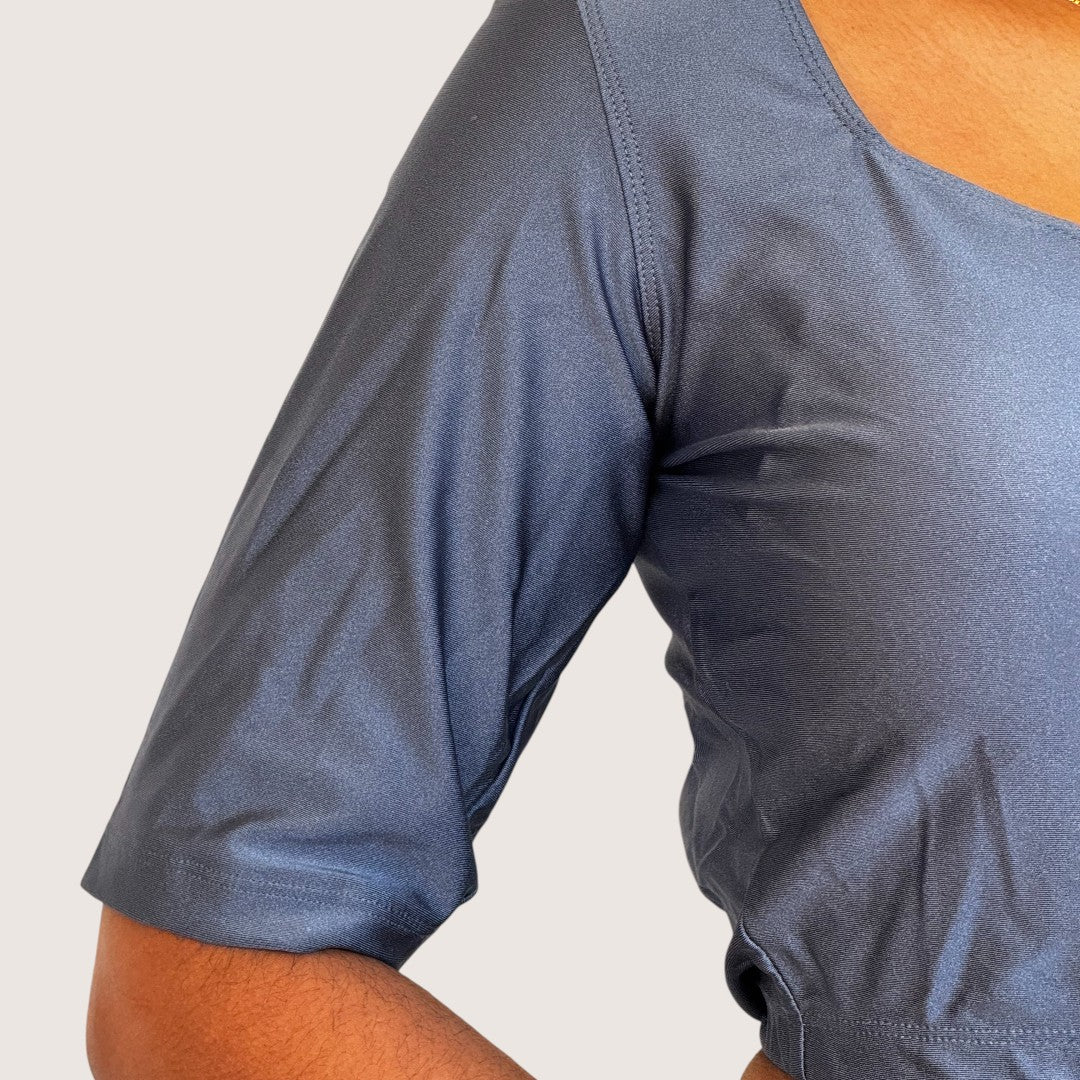 Ready-Made Saree Blusen – Herzausschnitt -Blaugrau