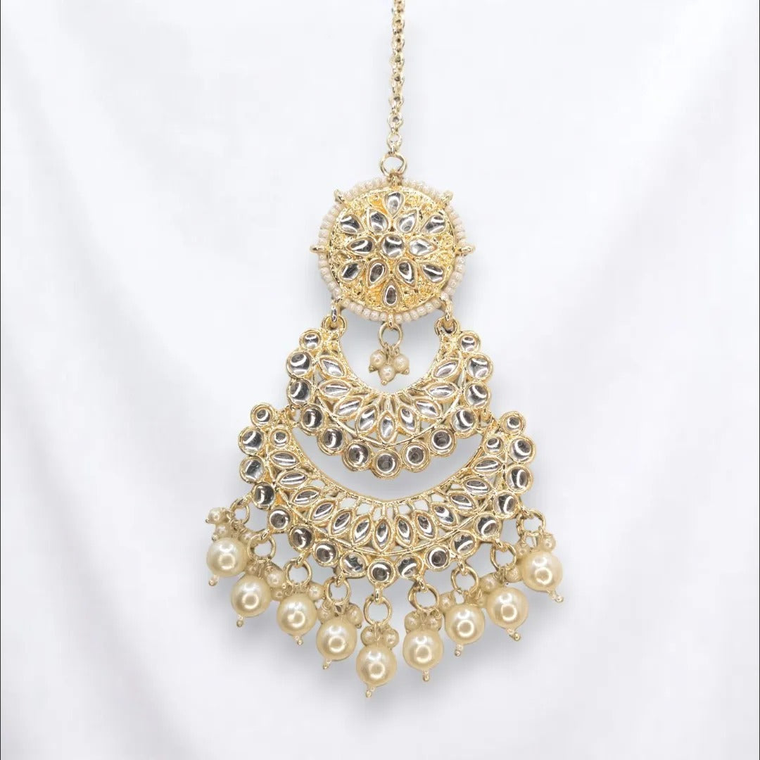 Kundan Necklace with Earrings & Tikka - gold | white