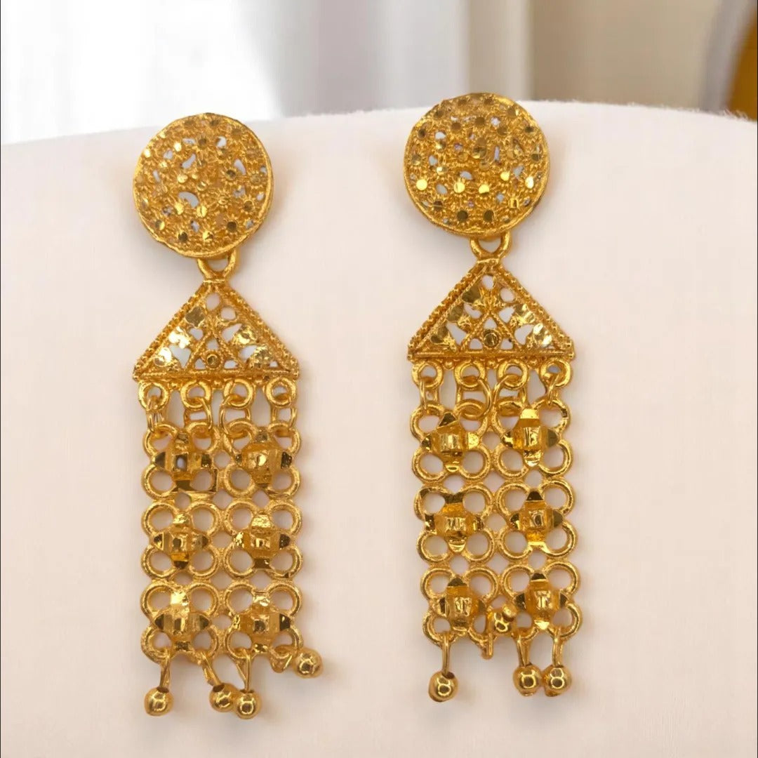 Gold-plated necklace long with earrings set - gold