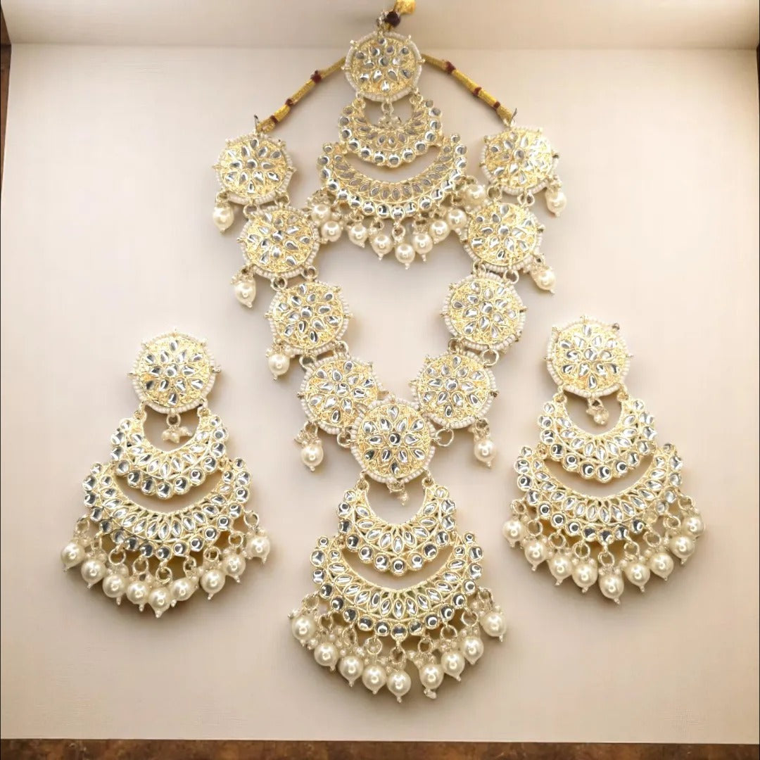 Kundan Necklace with Earrings & Tikka - gold | white