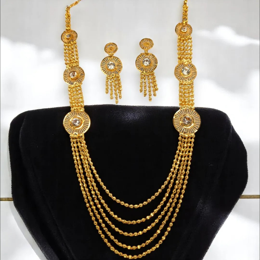 Vergoldete Halskette lang mit Ohrringe - gold