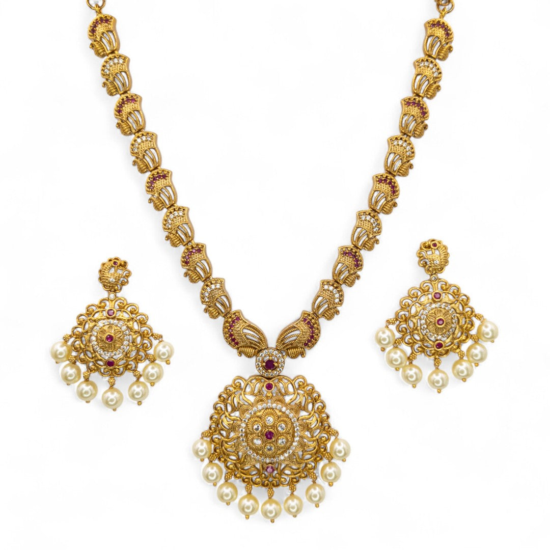 Tempel Halskette mit Ohrringe - gold