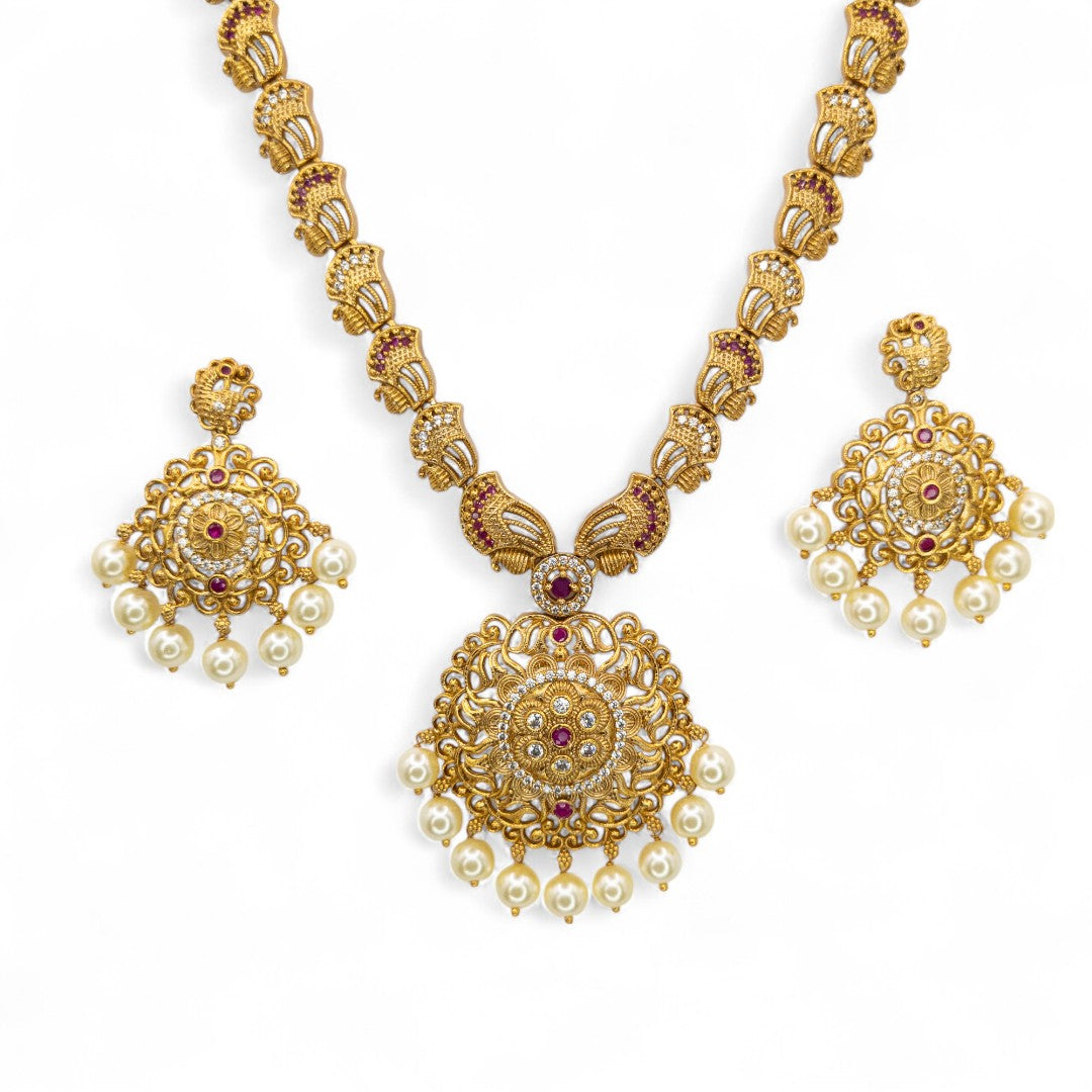 Tempel Halskette mit Ohrringe - gold
