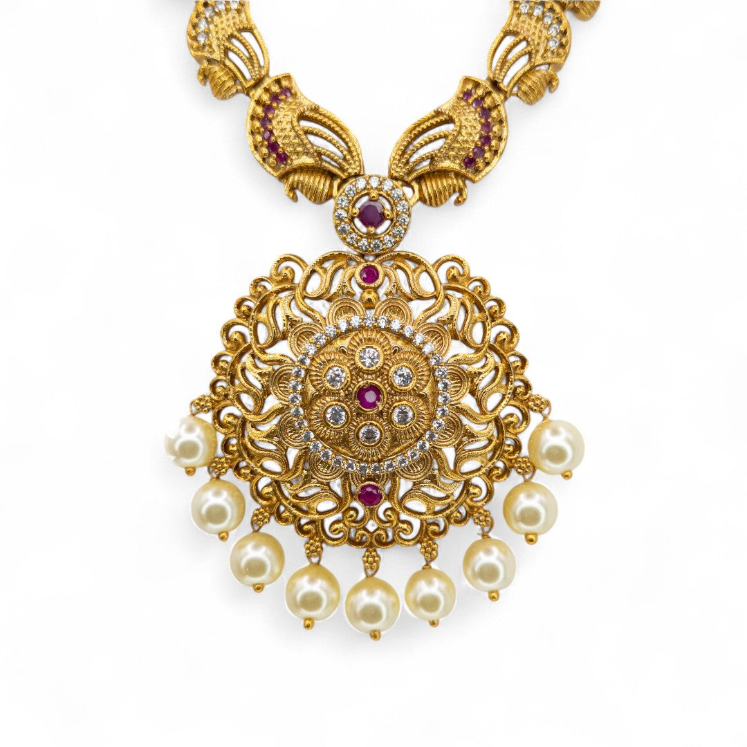 Tempel Halskette mit Ohrringe - gold