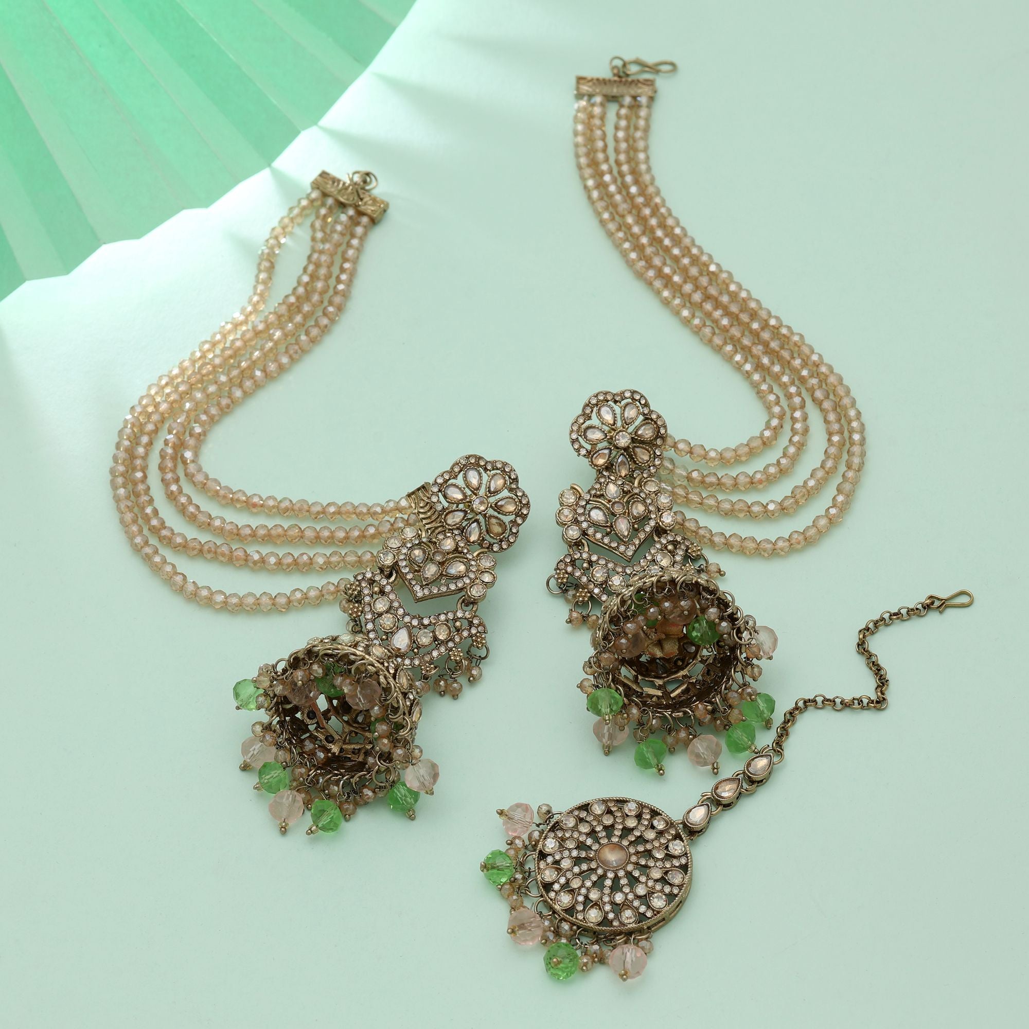 Kundan Earrings with Tikka - Jumkha | gold | red