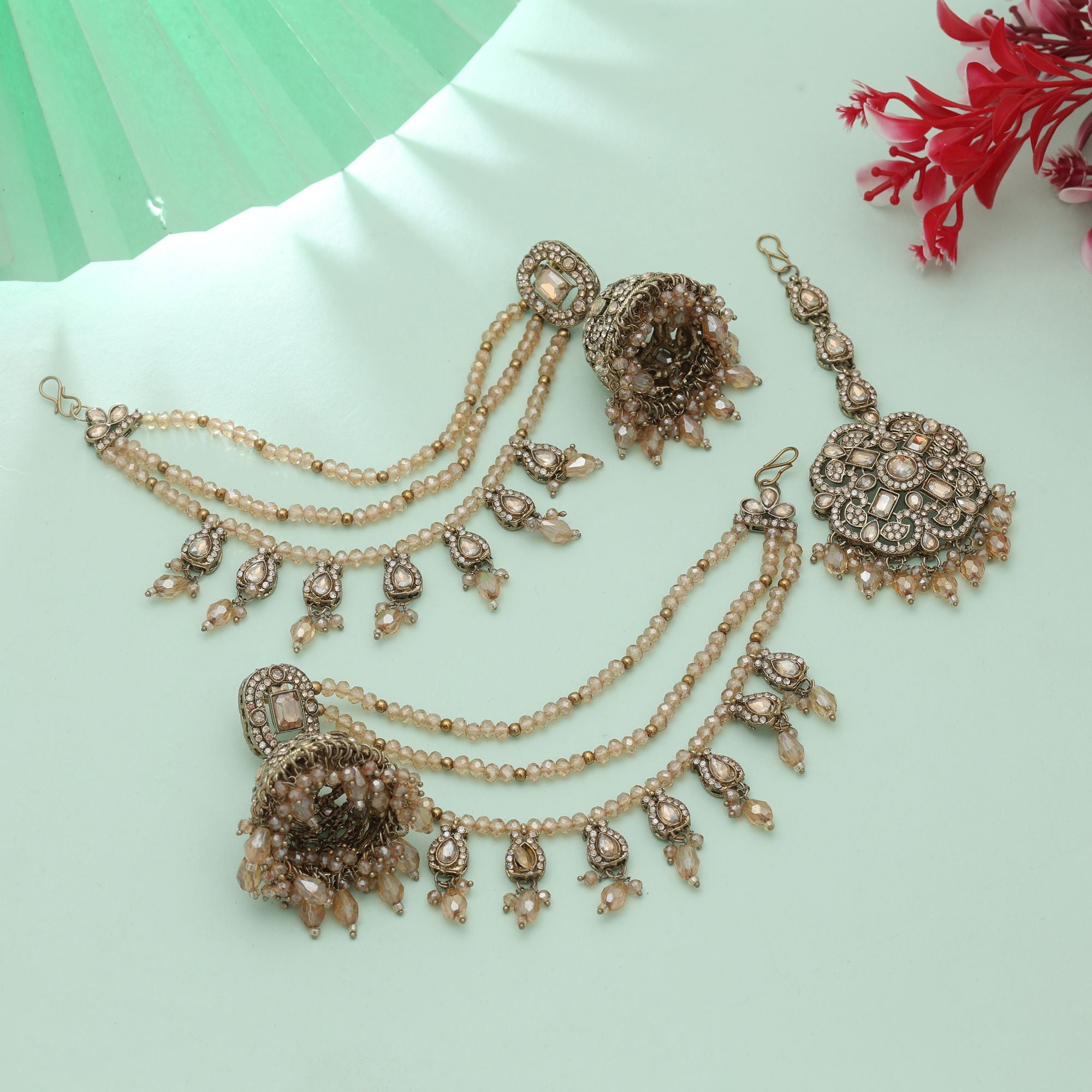 Kundan Ohrringe mit Tikka - Jumkha | gold | Gold
