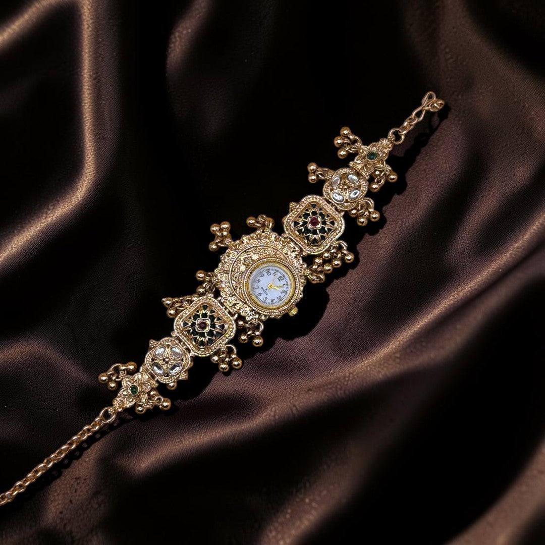 Kundan-Armbanduhr für Damen – Elegante indische Schmuckuhr im Ethno-Design