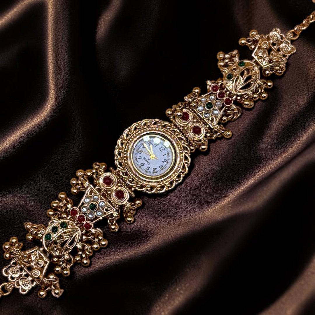 Kundan-Armbanduhr für Damen – Elegante indische Schmuckuhr im Ethno-Design