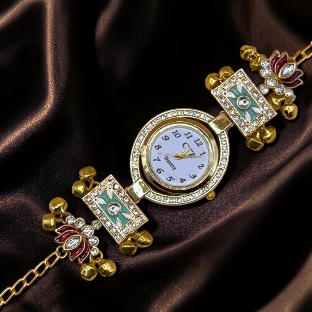 Kundan-Armbanduhr für Damen – Elegante indische Schmuckuhr im Ethno-Design