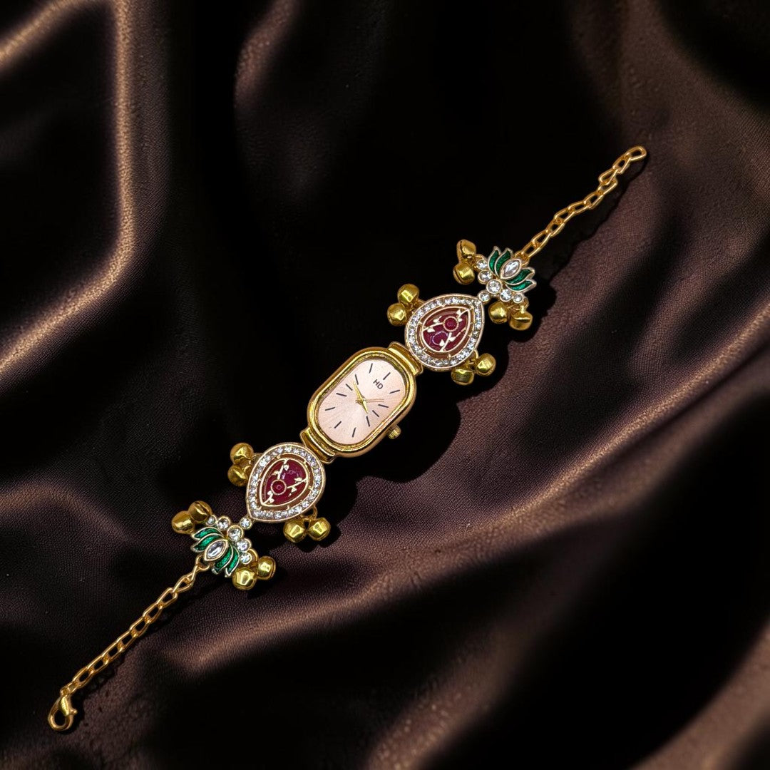 Kundan-Armbanduhr für Damen – Elegante indische Schmuckuhr im Ethno-Design