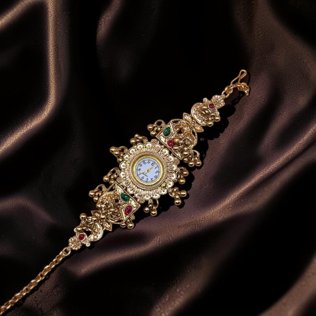 Kundan-Armbanduhr für Damen – Elegante indische Schmuckuhr im Ethno-Design