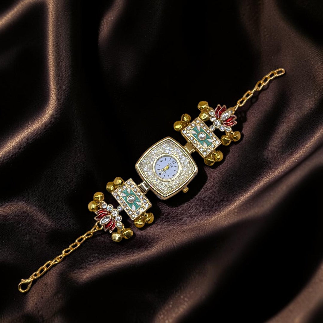 Kundan-Armbanduhr für Damen – Elegante indische Schmuckuhr im Ethno-Design