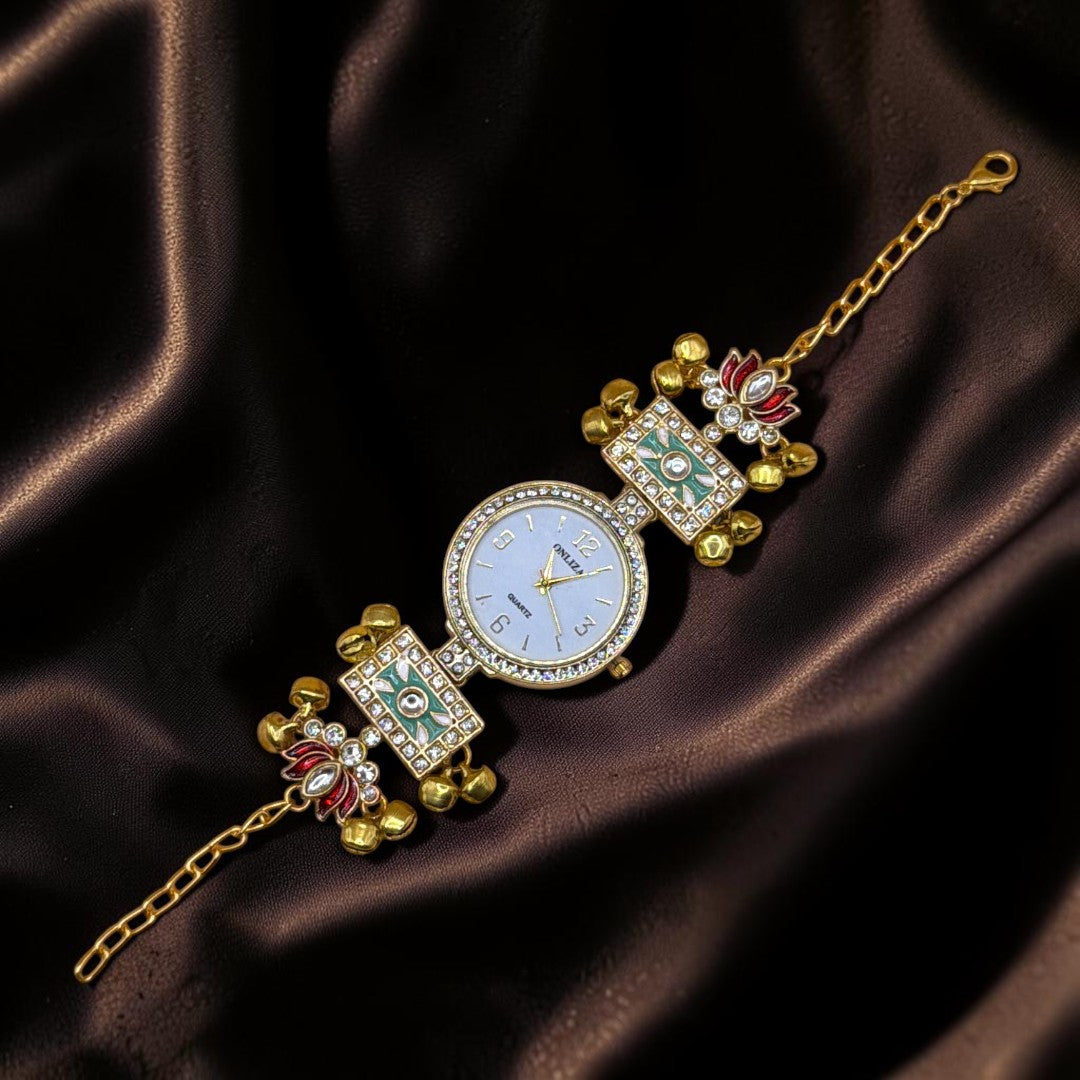 Kundan-Armbanduhr für Damen – Elegante indische Schmuckuhr im Ethno-Design