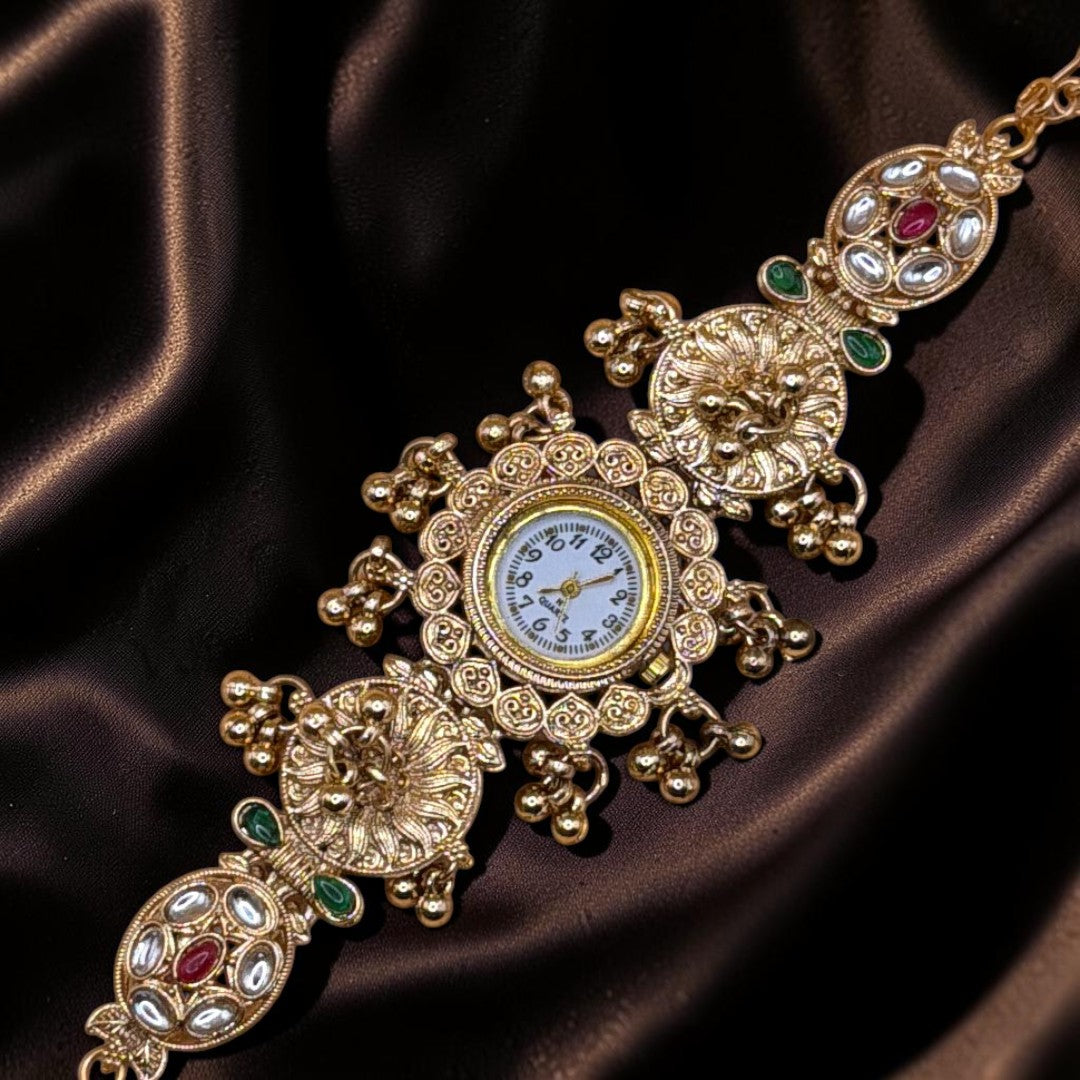 Kundan-Armbanduhr für Damen – Elegante indische Schmuckuhr im Ethno-Design