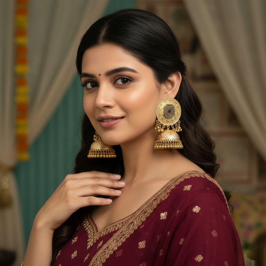 Lange goldfarbene Kaschmir-Ohrringe | Jumkha groß